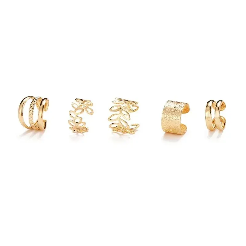 5pcs;Silver Color Leaves Clip Earrings for Women Men Creative Simple C Ear Cuff Non-Piercing Ear Ear Clip Set Trend Jewelry Gift - Image 28