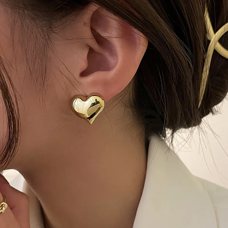 LATS Gold Color Smooth Surface Love Heart Shaped Stud Earrings Women Minimalist Fashion Girl Wedding Bridal Jewelry - Image 16