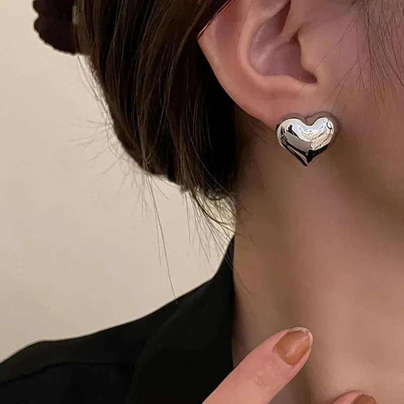 LATS Gold Color Smooth Surface Love Heart Shaped Stud Earrings Women Minimalist Fashion Girl Wedding Bridal Jewelry - Image 2