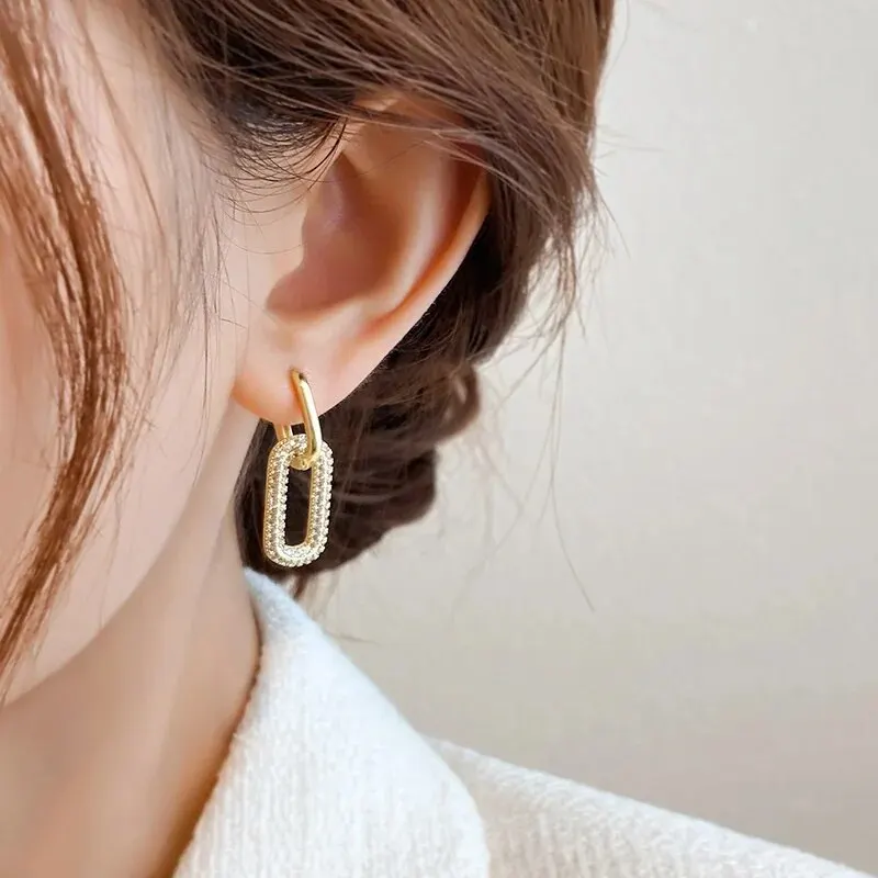 Shiny Rhinestone Geometric Earrings Ladies Fashion Light Luxury Elliptical Double Ring Earrings Exquisite Party Accessories - Image 3