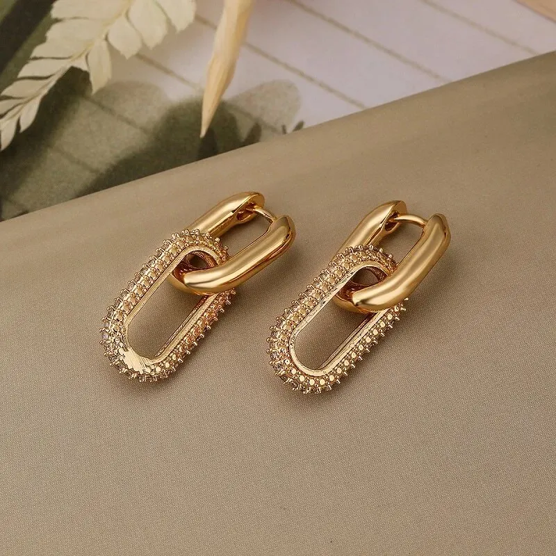 Shiny Rhinestone Geometric Earrings Ladies Fashion Light Luxury Elliptical Double Ring Earrings Exquisite Party Accessories - Image 7
